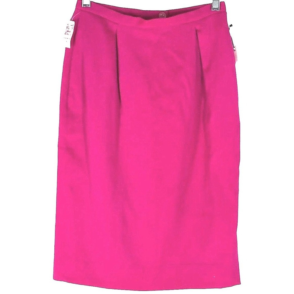 Vintage Dana Buchman Pencil Skirt Women 4 Pink 100% Wool‎ Pleated Back Vent NWT